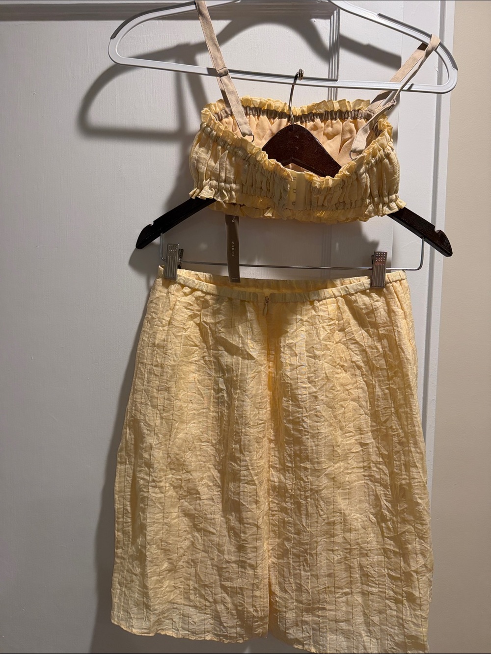 J. Crew Pale Yellow Ruched Crop Top & Skirt Set - Picture 2 of 4